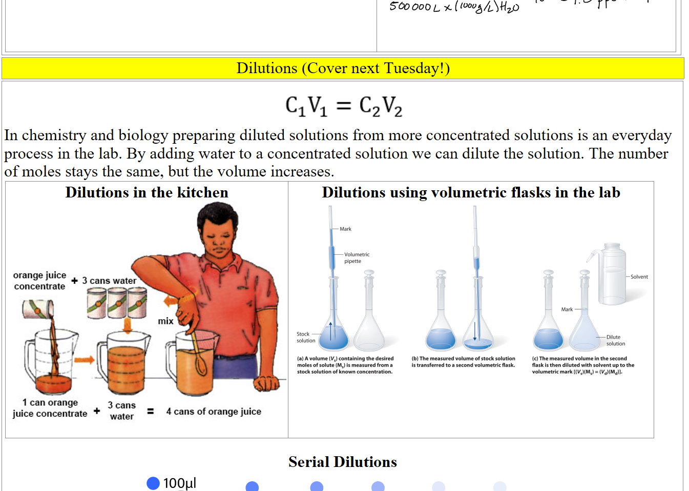 



Dilutions (Cover next Tuesday!)
Untitled picture.png 
In chemistry and biology preparing diluted solutions from more concentrated solutions is an everyday process in the lab. By adding water to a concentrated solution we can dilute the solution. The number of moles stays the same, but the volume increases.
Dilutions in the kitchen
cm5l6rimage1.jpg Dilution Orange Juice

Dilutions using volumetric flasks in the lab
Untitled picture 5.2: Solutions and Dilutions - Chemistry LibreTexts

Serial Dilutions
Serial_dilution.png 
Ink Drawings
Ink Drawings
Ink Drawings
Ink Drawings
Ink Drawings
Ink Drawings
Ink Drawings
Ink Drawings
Ink Drawings
Ink Drawings
Ink Drawings
Ink Drawings
Ink Drawings
Ink Drawings
Ink Drawings
Ink Drawings
Ink Drawings
Ink Drawings
Ink Drawings
Ink Drawings
Ink Drawings
Ink Drawings
Ink Drawings
Ink Drawings
Ink Drawings
Ink Drawings
Ink Drawings
Ink Drawings
Ink Drawings
Ink Drawings
Ink Drawings
Ink Drawings
Ink Drawings
Ink Drawings
Ink Drawings
Ink Drawings
Ink Drawings
Ink Drawings
Ink Drawings
Ink Drawings
Ink Drawings
Ink Drawings
Ink Drawings
Ink Drawings
Ink Drawings
Ink Drawings
Ink Drawings
Ink Drawings
