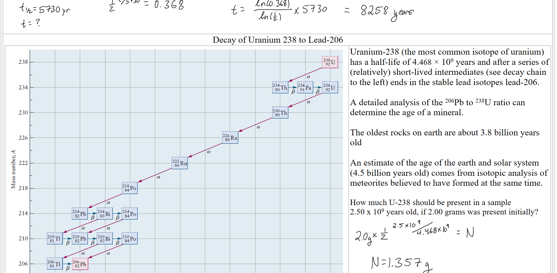 



Decay of Uranium 238 to Lead-206
Untitled picture.png Machine generated alternative text:
238 
234 
230 
226 
222 
218 
214 
210 
206 
81 
219b 
219b 
82 
83 
84 PO 
84 PO 
84 PO 
85 
86 Ru 
86 
87 
88 
89 
åTh 
90 
91 Pa 
91 
92 
Atomic number, Z 
Uranium-238 (the most common isotope of uranium) has a half-life of 4.468 × 109 years and after a series of (relatively) short-lived intermediates (see decay chain to the left) ends in the stable lead isotopes lead-206. A detailed analysis of the 206Pb to 238U ratio can determine the age of a mineral. The oldest rocks on earth are about 3.8 billion years oldAn estimate of the age of the earth and solar system (4.5 billion years old) comes from isotopic analysis of meteorites believed to have formed at the same time.
How much U-238 should be present in a sample 
2.50 x 109 years old, if 2.00 grams was present initially?

Ink Drawings
Ink Drawings
Ink Drawings
Ink Drawings
Ink Drawings
Ink Drawings
Ink Drawings
Ink Drawings
Ink Drawings
Ink Drawings
Ink Drawings
Ink Drawings
Ink Drawings
Ink Drawings
Ink Drawings
Ink Drawings
Ink Drawings
Ink Drawings
Ink Drawings
Ink Drawings
Ink Drawings
Ink Drawings
Ink Drawings
Ink Drawings
Ink Drawings
Ink Drawings
Ink Drawings
Ink Drawings
Ink Drawings
Ink Drawings
Ink Drawings
Ink Drawings
Ink Drawings
Ink Drawings
Ink Drawings
Ink Drawings
Ink Drawings
Ink Drawings
Ink Drawings
Ink Drawings
Ink Drawings
Ink Drawings
Ink Drawings
Ink Drawings
Ink Drawings
Ink Drawings
Ink Drawings
Ink Drawings
Ink Drawings
Ink Drawings
Ink Drawings
Ink Drawings
Ink Drawings
Ink Drawings
Ink Drawings
Ink Drawings
Ink Drawings
Ink Drawings
Ink Drawings
Ink Drawings
Ink Drawings
Ink Drawings
Ink Drawings
Ink Drawings
Ink Drawings
Ink Drawings
Ink Drawings
Ink Drawings
Ink Drawings
Ink Drawings
Ink Drawings
Ink Drawings
Ink Drawings
Ink Drawings
Ink Drawings
Ink Drawings
Ink Drawings
Ink Drawings
Ink Drawings
Ink Drawings
Ink Drawings
Ink Drawings
Ink Drawings
Ink Drawings
Ink Drawings
Ink Drawings
Ink Drawings
Ink Drawings
Ink Drawings
Ink Drawings
Ink Drawings
Ink Drawings
Ink Drawings
Ink Drawings
Ink Drawings
Ink Drawings
Ink Drawings
Ink Drawings
Ink Drawings
Ink Drawings
Ink Drawings
Ink Drawings
Ink Drawings
Ink Drawings
Ink Drawings
Ink Drawings
Ink Drawings
Ink Drawings
Ink Drawings
Ink Drawings
Ink Drawings
Ink Drawings
Ink Drawings
Ink Drawings
Ink Drawings
Ink Drawings
Ink Drawings
Ink Drawings
Ink Drawings
Ink Drawings
Ink Drawings
Ink Drawings
Ink Drawings
Ink Drawings
Ink Drawings
Ink Drawings
Ink Drawings
Ink Drawings
Ink Drawings
Ink Drawings
Ink Drawings
Ink Drawings
Ink Drawings
Ink Drawings
Ink Drawings
Ink Drawings
Ink Drawings
Ink Drawings
Ink Drawings
