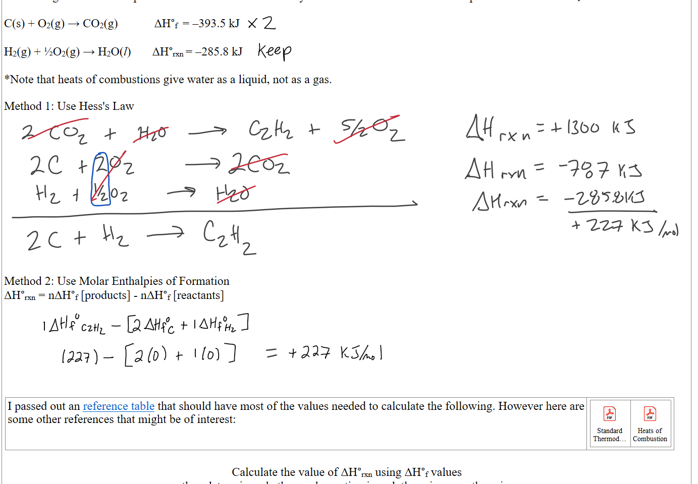 This then gives us two simpler molecules which we can easily find in the tabulated molar enthalpies of formation ΔH°f

C(s) + O2(g) → CO2(g)            ΔH°f  = –393.5 kJ

H2(g) + ½O2(g) → H2O(l)       ΔH°rxn = –285.8 kJ

*Note that heats of combustions give water as a liquid, not as a gas.

Method 1: Use Hess's Law














Method 2: Use Molar Enthalpies of Formation
ΔH°rxn = nΔH°f [products] - nΔH°f [reactants]







I passed out an ﷟HYPERLINK "https://boisestatecanvas.instructure.com/courses/28699/modules/items/3050437"reference table that should have most of the values needed to calculate the following. However here are some other references that might be of interest:

Calculate the value of ΔH°rxn using ΔH°f values 
then determine whether each reaction is endothermic or exothermic.
Ink Drawings
Ink Drawings
Ink Drawings
Ink Drawings
Ink Drawings
Ink Drawings
Ink Drawings
Ink Drawings
Ink Drawings
Ink Drawings
Ink Drawings
Ink Drawings
Ink Drawings
Ink Drawings
Ink Drawings
Ink Drawings
Ink Drawings
Ink Drawings
Ink Drawings
Ink Drawings
Ink Drawings
Ink Drawings
Ink Drawings
Ink Drawings
Ink Drawings
Ink Drawings
Ink Drawings
Ink Drawings
Ink Drawings
Ink Drawings
Ink Drawings
Ink Drawings
Ink Drawings
Ink Drawings
Ink Drawings
Ink Drawings
Ink Drawings
Ink Drawings
Ink Drawings
Ink Drawings
Ink Drawings
Ink Drawings
Ink Drawings
Ink Drawings
Ink Drawings
Ink Drawings
Ink Drawings
Ink Drawings
Ink Drawings
Ink Drawings
Ink Drawings
Ink Drawings
Ink Drawings
Ink Drawings
Ink Drawings
Ink Drawings
Ink Drawings
Ink Drawings
Ink Drawings
Ink Drawings
Ink Drawings
Ink Drawings
Ink Drawings
Ink Drawings
Ink Drawings
Ink Drawings
Ink Drawings
Ink Drawings
Ink Drawings
Ink Drawings
Ink Drawings
Ink Drawings
Ink Drawings
Ink Drawings
Ink Drawings
Ink Drawings
Ink Drawings
Ink Drawings
Ink Drawings
Ink Drawings
Ink Drawings
Ink Drawings
Ink Drawings
Ink Drawings
Ink Drawings
Ink Drawings
Ink Drawings
Ink Drawings
Ink Drawings
Ink Drawings
Ink Drawings
Ink Drawings
Ink Drawings
Ink Drawings
Ink Drawings
Ink Drawings
Ink Drawings
Ink Drawings
Ink Drawings
Ink Drawings
Ink Drawings
Ink Drawings
Ink Drawings
Ink Drawings
Ink Drawings
Ink Drawings
Ink Drawings
Ink Drawings
Ink Drawings
Ink Drawings
Ink Drawings
Ink Drawings
Ink Drawings
Ink Drawings
Ink Drawings
Ink Drawings
Ink Drawings
Ink Drawings
Ink Drawings
Ink Drawings
Ink Drawings
Ink Drawings
Ink Drawings
Ink Drawings
Ink Drawings
Ink Drawings
Ink Drawings
Ink Drawings
Ink Drawings
Ink Drawings
Ink Drawings
Ink Drawings
Ink Drawings
Ink Drawings
Ink Drawings
Ink Drawings
Ink Drawings
Ink Drawings
Ink Drawings
Ink Drawings
Ink Drawings
Ink Drawings
Ink Drawings
Ink Drawings
Ink Drawings
Ink Drawings
Ink Drawings
Ink Drawings
Ink Drawings
Ink Drawings
Ink Drawings
Ink Drawings
Ink Drawings
Ink Drawings
Ink Drawings
Ink Drawings
Ink Drawings
Ink Drawings
Ink Drawings
Ink Drawings
Ink Drawings
Ink Drawings
Ink Drawings
Ink Drawings
Ink Drawings
Ink Drawings
Ink Drawings
Ink Drawings
Ink Drawings
Ink Drawings
Ink Drawings
Ink Drawings
Ink Drawings
Ink Drawings
Ink Drawings
Ink Drawings
Ink Drawings
Ink Drawings
Ink Drawings
Ink Drawings
Ink Drawings
Ink Drawings
Ink Drawings
Ink Drawings
Ink Drawings
Ink Drawings
Ink Drawings
Ink Drawings
Ink Drawings
Ink Drawings
Ink Drawings
Ink Drawings
Ink Drawings
Ink Drawings
Ink Drawings
Ink Drawings
Ink Drawings
Ink Drawings
Ink Drawings
Ink Drawings
Ink Drawings
Ink Drawings
Ink Drawings
Ink Drawings
Ink Drawings
Ink Drawings
Ink Drawings
Ink Drawings
Ink Drawings
Ink Drawings
Ink Drawings
Ink Drawings
Ink Drawings
Ink Drawings
Ink Drawings
Ink Drawings
Ink Drawings
Ink Drawings
Ink Drawings
Ink Drawings
Ink Drawings
Ink Drawings
Ink Drawings
Ink Drawings
Ink Drawings
Ink Drawings
Ink Drawings
Ink Drawings
Ink Drawings
Ink Drawings
Ink Drawings
Ink Drawings
Ink Drawings
Ink Drawings
Ink Drawings
Ink Drawings
Ink Drawings
Ink Drawings
Ink Drawings
Ink Drawings
Ink Drawings
Ink Drawings
Ink Drawings
Ink Drawings
Ink Drawings
Ink Drawings
Ink Drawings
Ink Drawings
Ink Drawings
